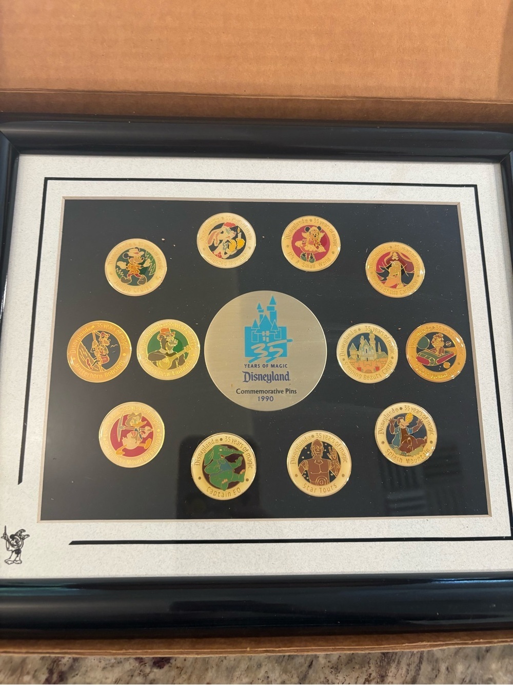 Disneyland 35 Years of Magic Commemorative Pins 1990 Framed Disney Border